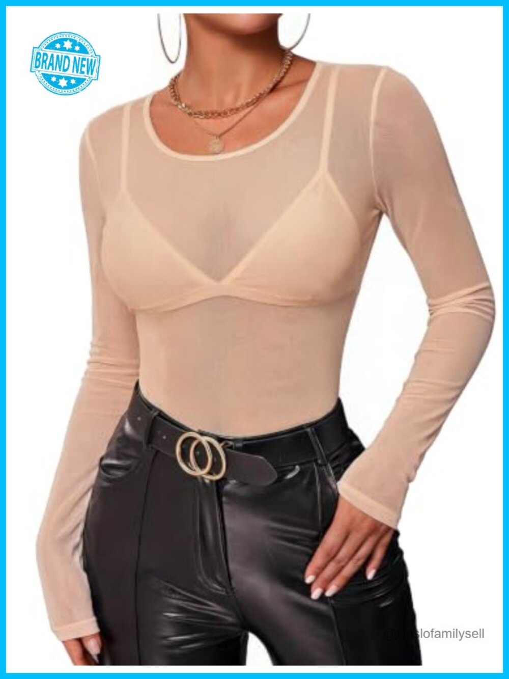 Mesh Top Sheer Long Sleeve Slim Fit Crew Neck Womens Clubwear Shirt